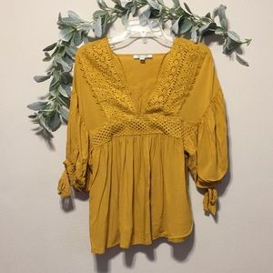 She and Sky mustard plunge top Small
